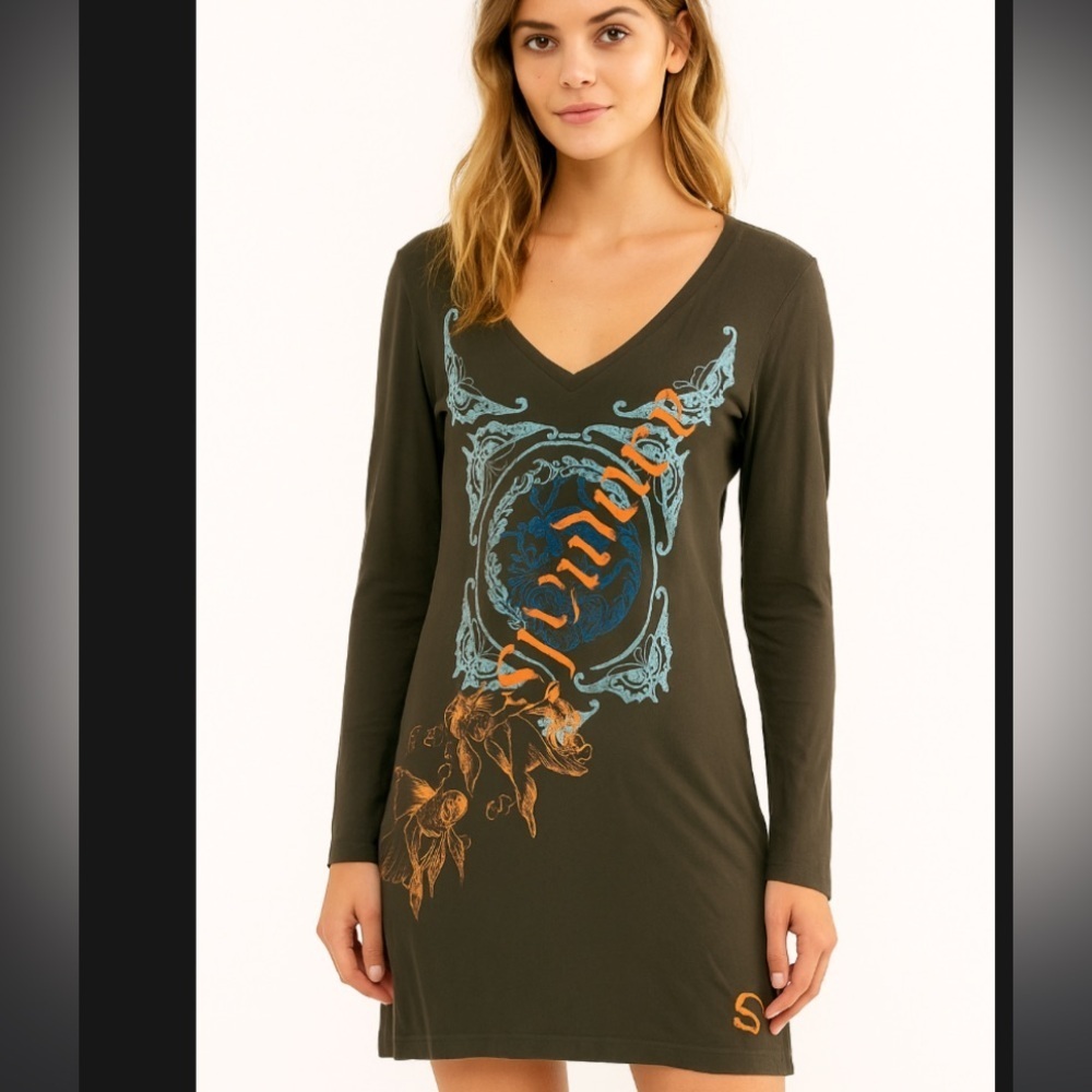 Y2k butterfly graphic tee dress Johnny was rare top boho classic summer casual